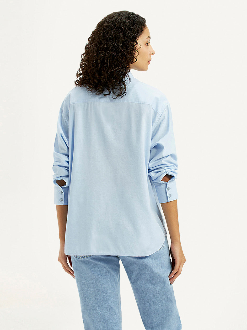 Women's Solid Light Blue Relaxed Fit Shirt - Back View