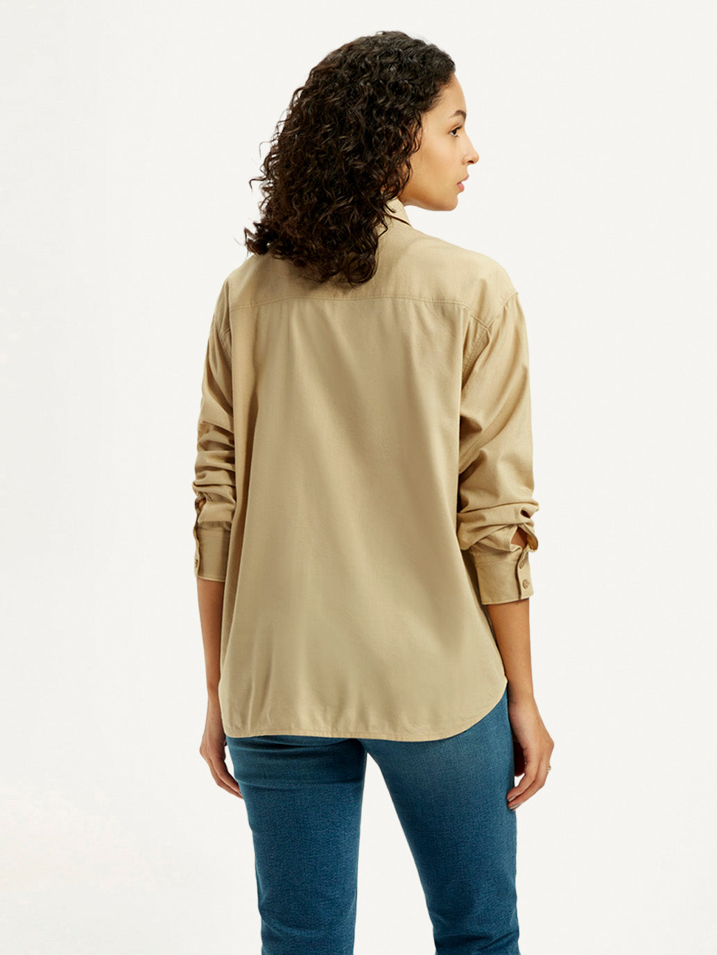 Women's Solid Beige Relaxed Fit Shirt - Back View
