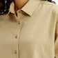 Women's Solid Beige Relaxed Fit Shirt - Detail View