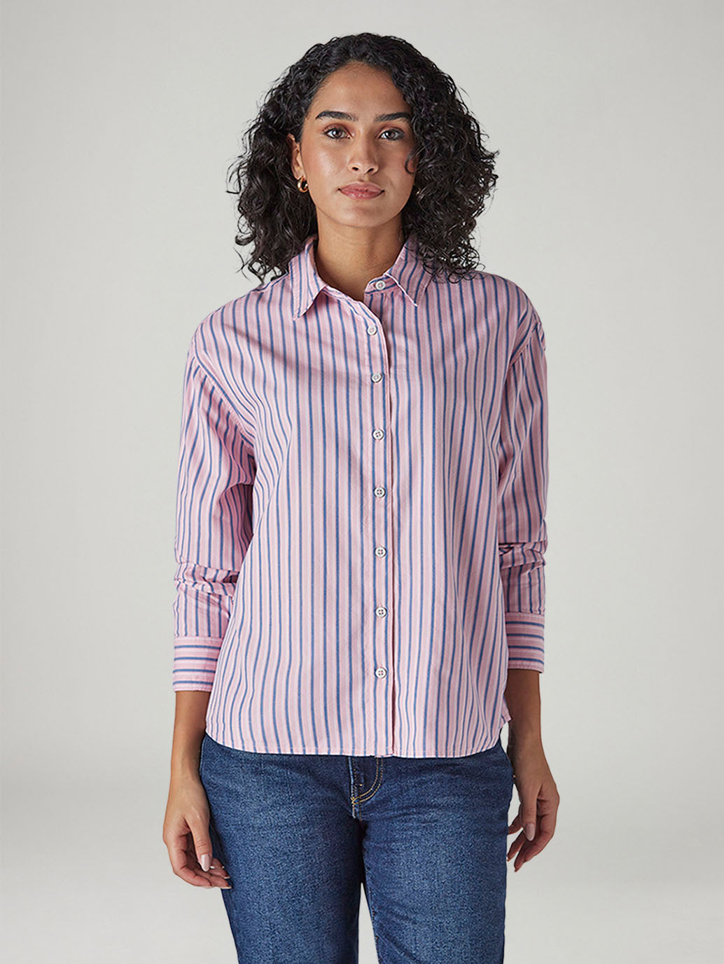 Men's Striped Relaxed Fit Shirt - Front View