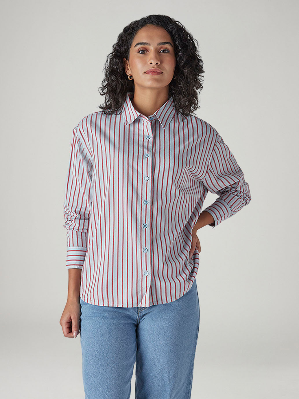 Men's Striped Relaxed Fit Shirt - Front View
