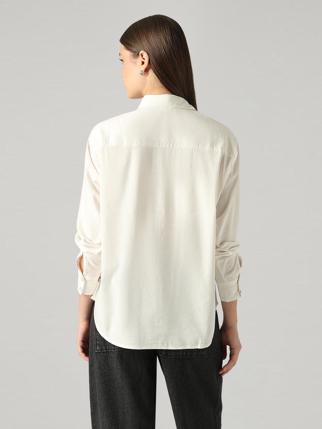 Women's Solid Relaxed Fit Shirt - Back View
