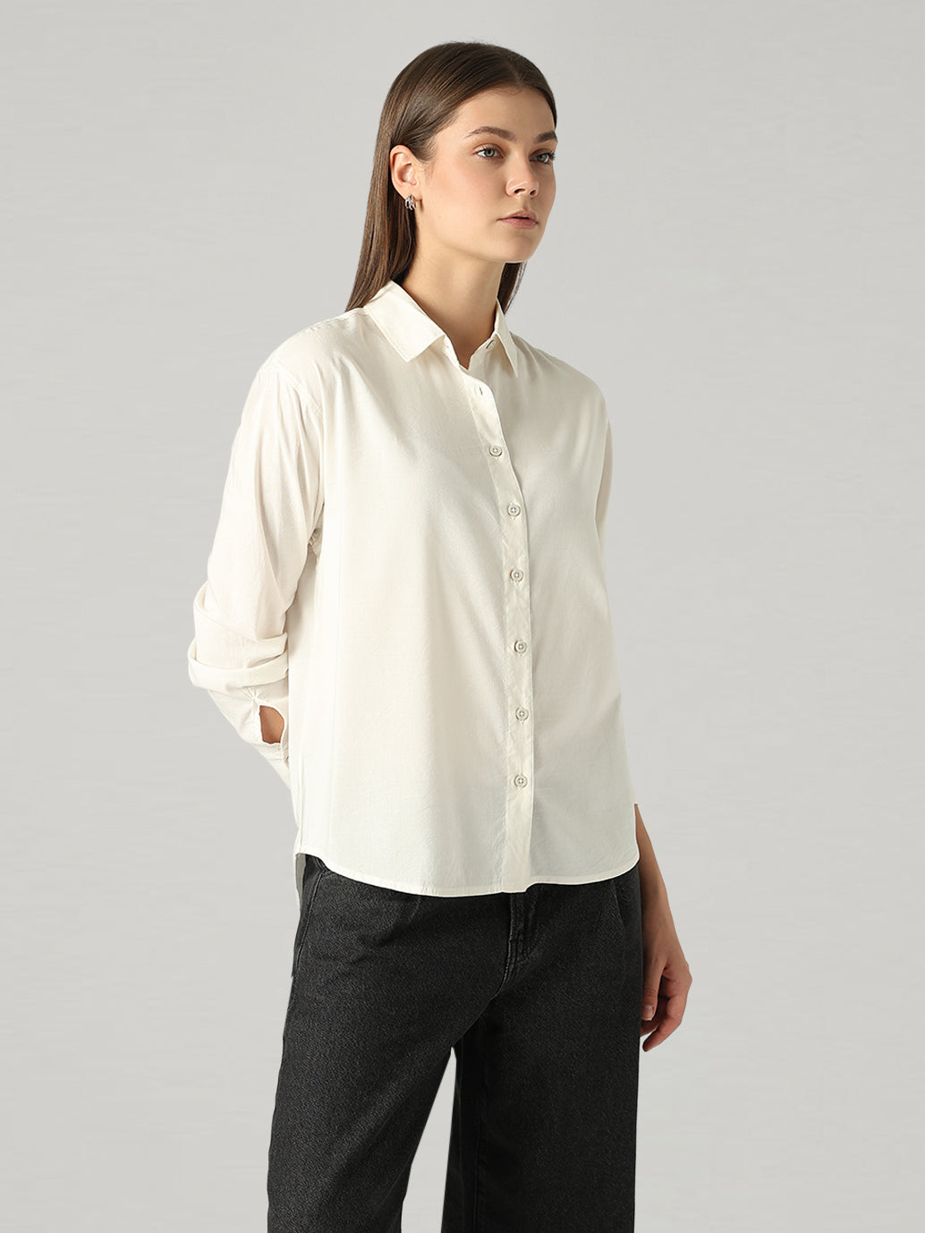 Women's Solid Relaxed Fit Shirt - Side View