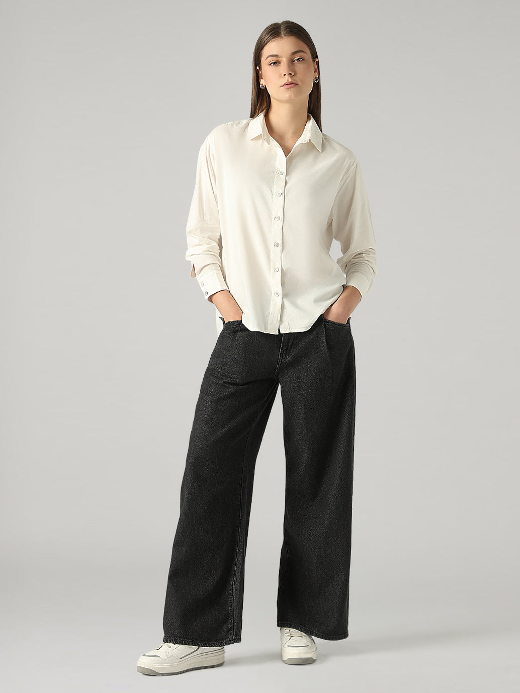Women's Solid Relaxed Fit Shirt - Full View