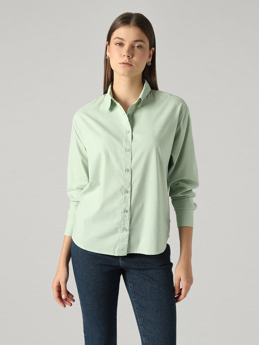 Women's Solid Relaxed Fit Shirt - Front View