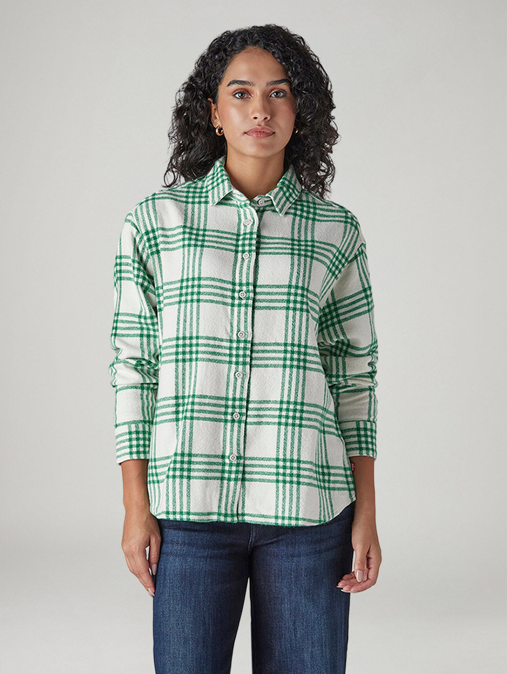 Men's Checkered Relaxed Fit Overshirt - Front View