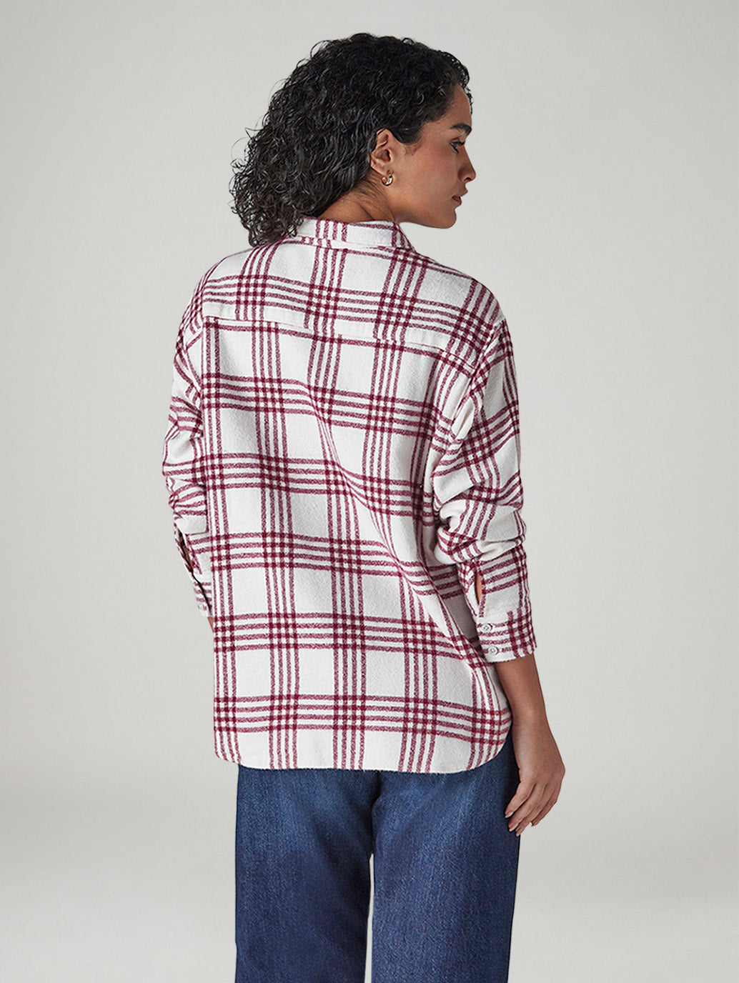 Men's Checkered Relaxed Fit Overshirt - Back View