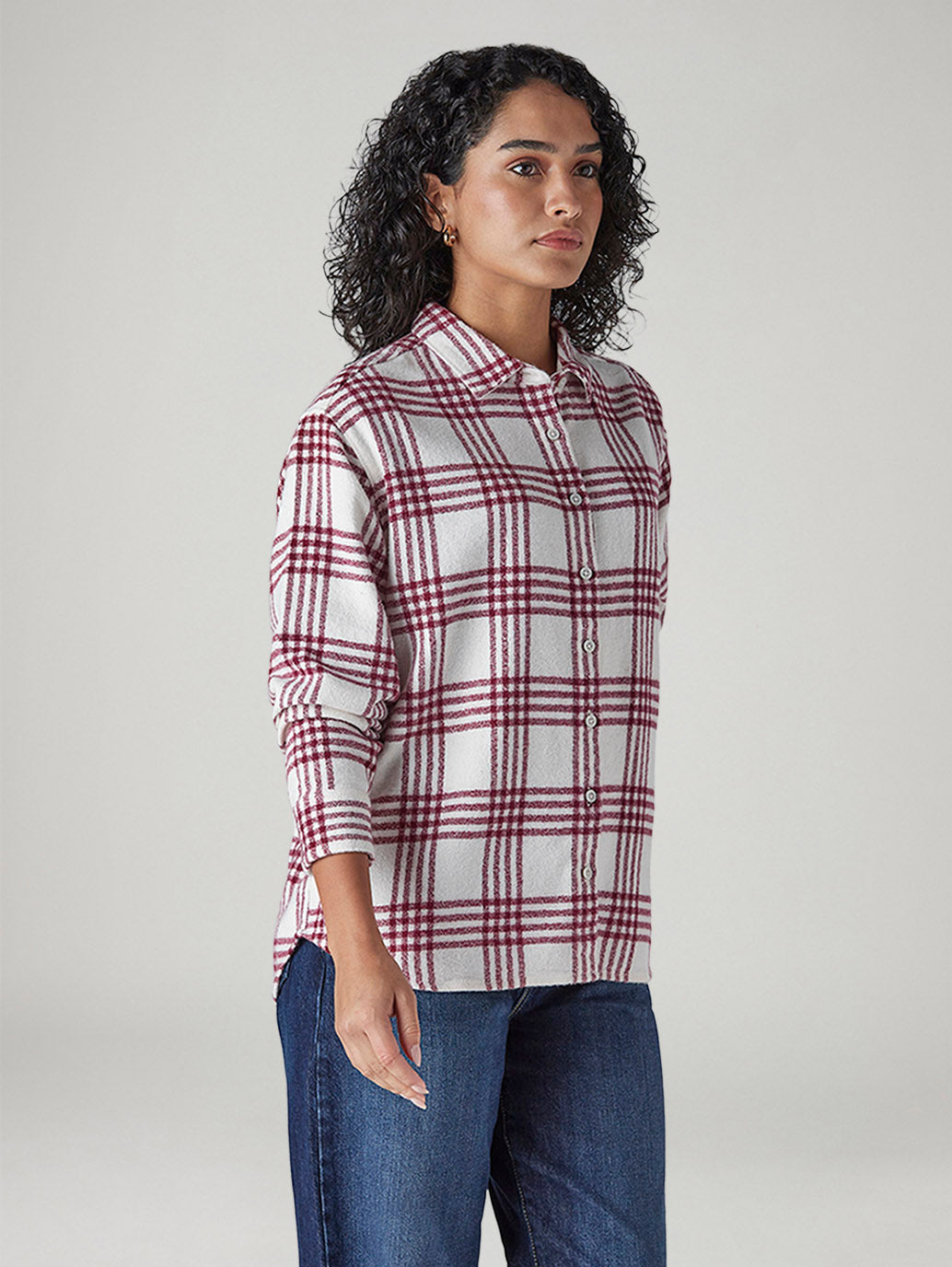 Men's Checkered Relaxed Fit Overshirt - Side View