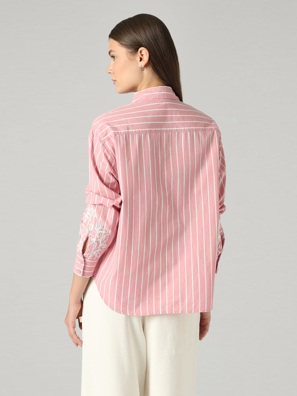 Women's Embroidery Detail Relaxed Fit Poplin Shirt - Back View