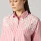 Women's Embroidery Detail Relaxed Fit Poplin Shirt - Detail View