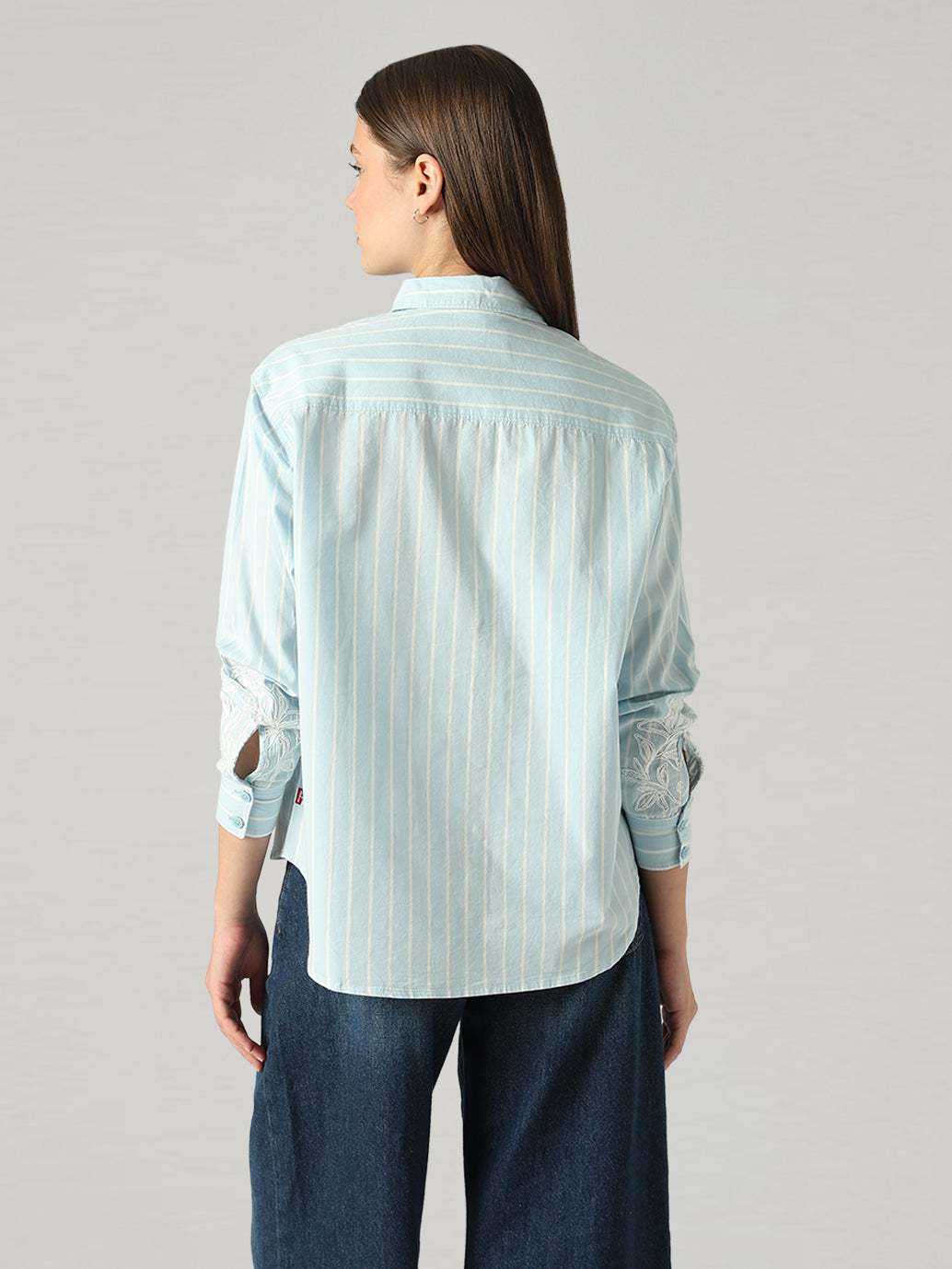 Women's Embroidery Detail Relaxed Fit Poplin Shirt - Back View