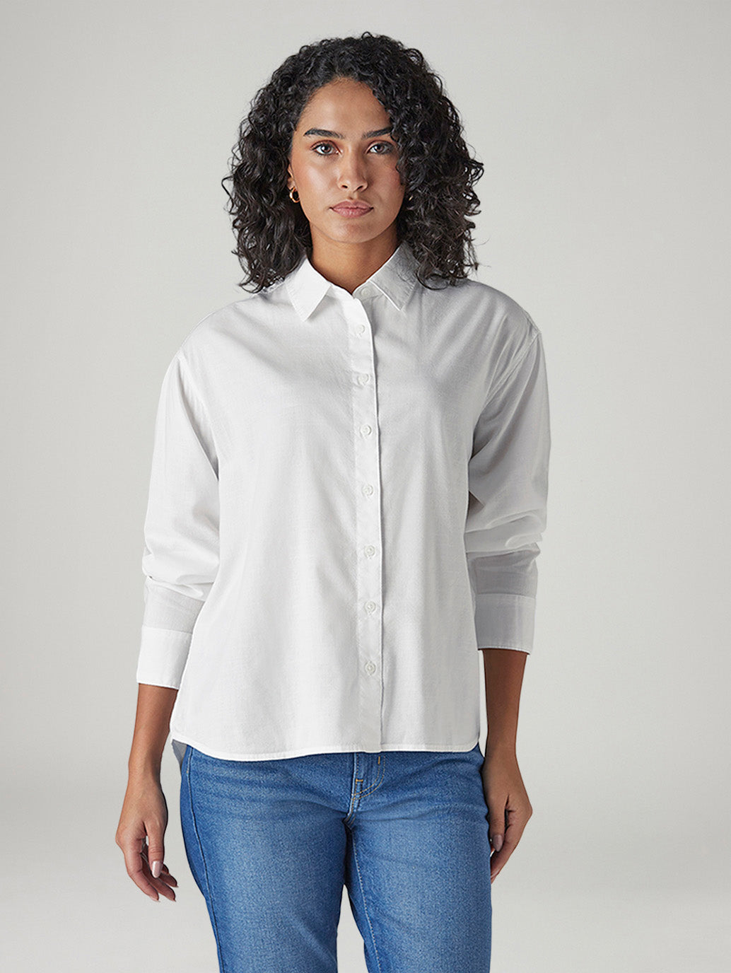 Women's Solid Relaxed Fit Poplin Shirt - Front View