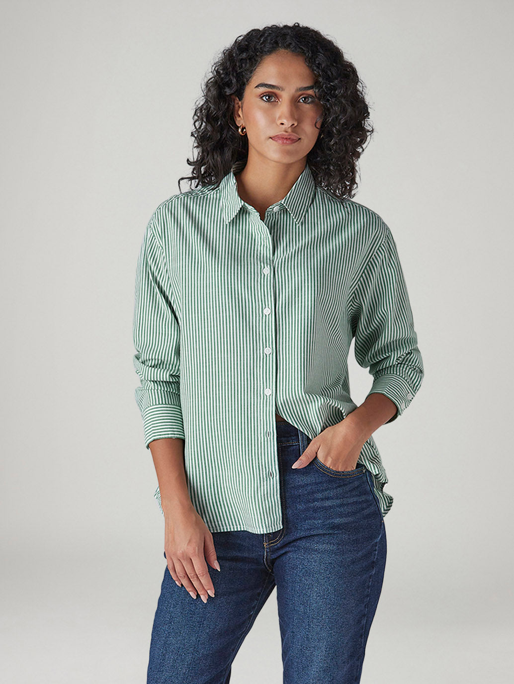 Women's Striped Relaxed Fit Poplin Shirt