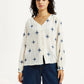 Women's Embroidered Off White V-Neck Top - Styleshot View