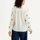 Women's Embroidered Off White V-Neck Top - Back View