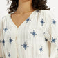 Women's Embroidered Off White V-Neck Top - Detail View