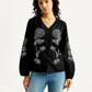 Women's Floral Black V-Neck Top - Front View