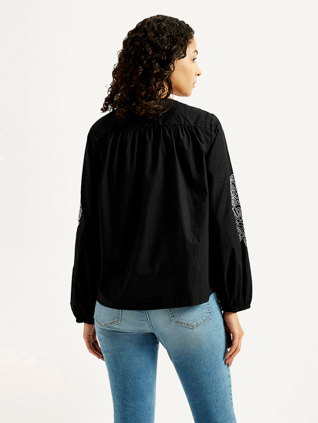Women's Floral Black V-Neck Top - Back View