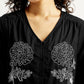 Women's Floral Black V-Neck Top - Detail View