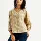 Women's Embroidered Beige V-Neck Top - Styleshot View
