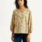 Women's Embroidered Beige V-Neck Top - Front View