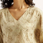 Women's Embroidered Beige V-Neck Top - 20 View