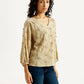 Women's Embroidered Beige V-Neck Top - Side View