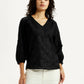 Women's Embroidered Black V-Neck Top - Styleshot View