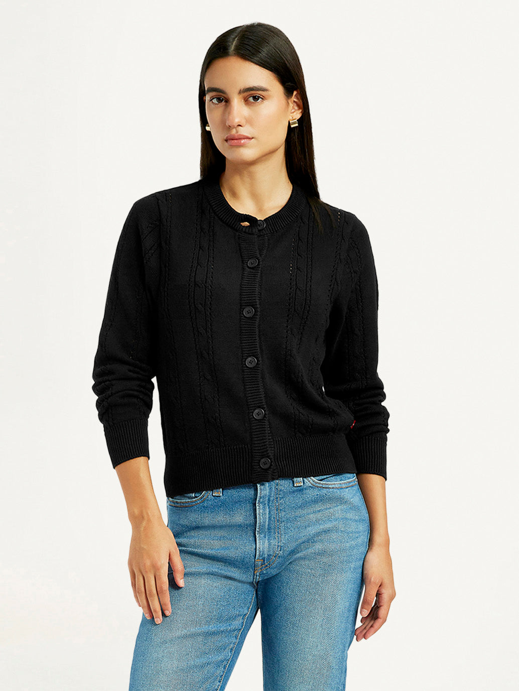 Women's Self Design Black Round Neck Sweater - Styleshot View