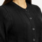 Women's Self Design Black Round Neck Sweater - Detail View