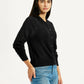 Women's Self Design Black Round Neck Sweater - Side View