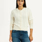 Women's Self Design Cream Round Neck Sweater - Styleshot View