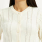Women's Self Design Cream Round Neck Sweater - Detail View