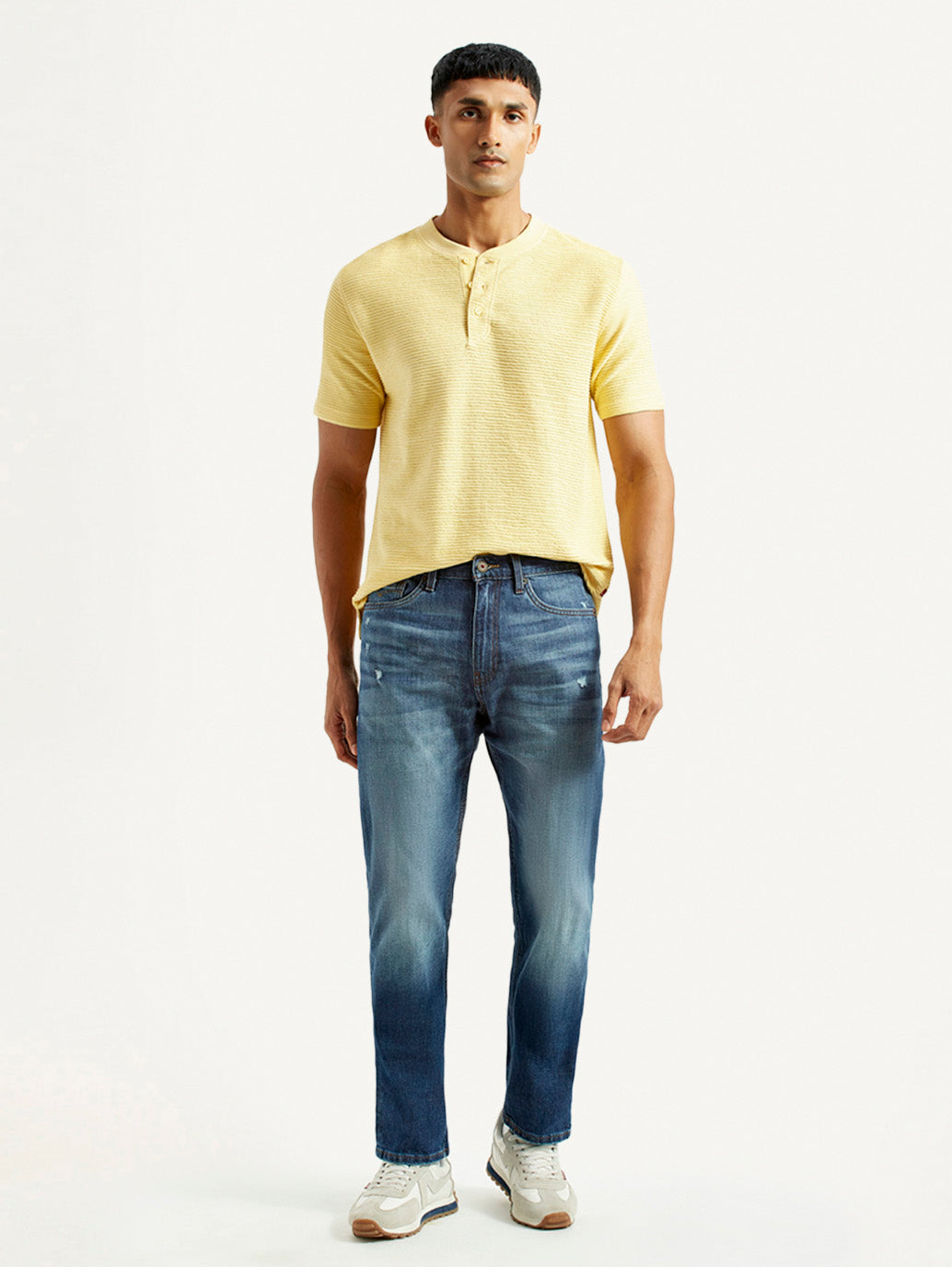 Men's 505 Blue Straight Fit Mid Rise Jeans - Styleshot View