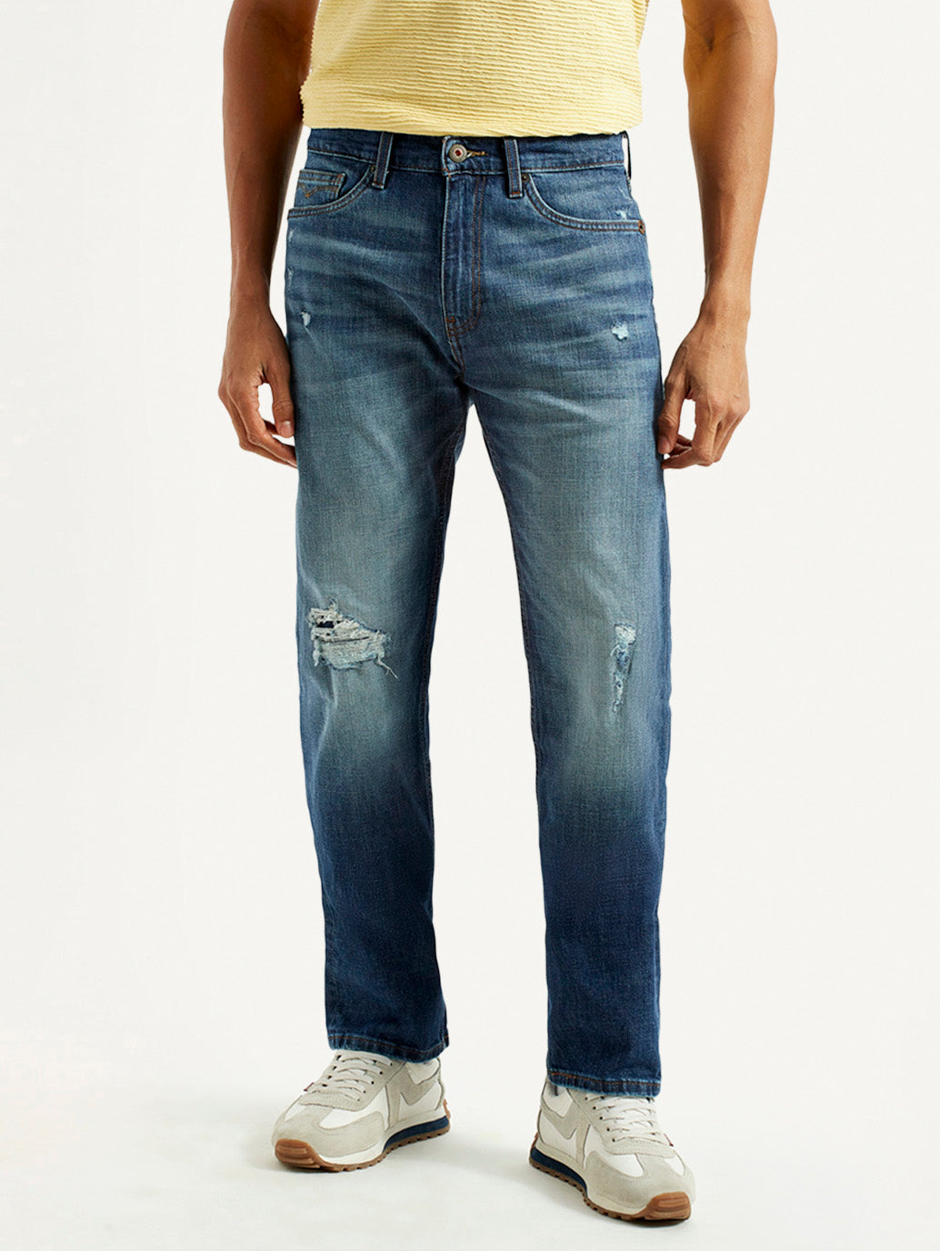 Men's 505 Blue Straight Fit Mid Rise Jeans - Front View