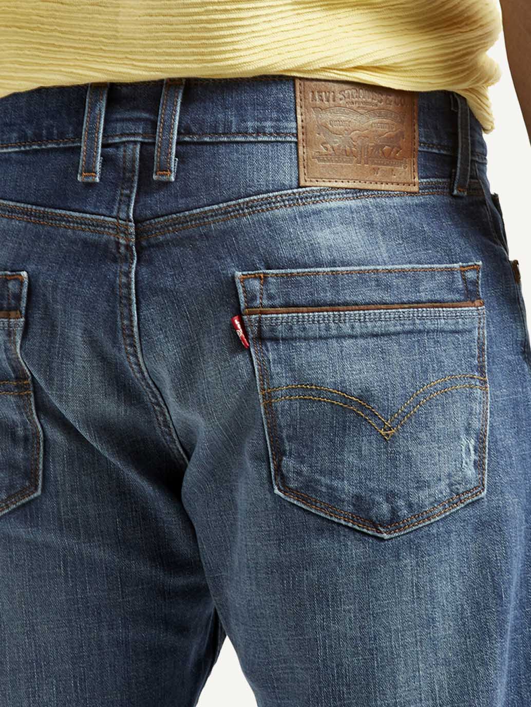 Men's 505 Blue Straight Fit Mid Rise Jeans - Detail View