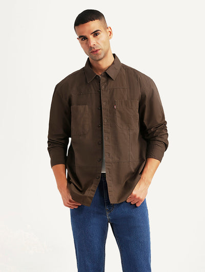Men's Solid Brown Relaxed Fit Shirt