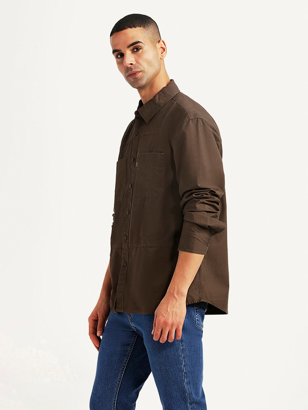 Men's Solid Brown Relaxed Fit Commuter Shirt - Side View