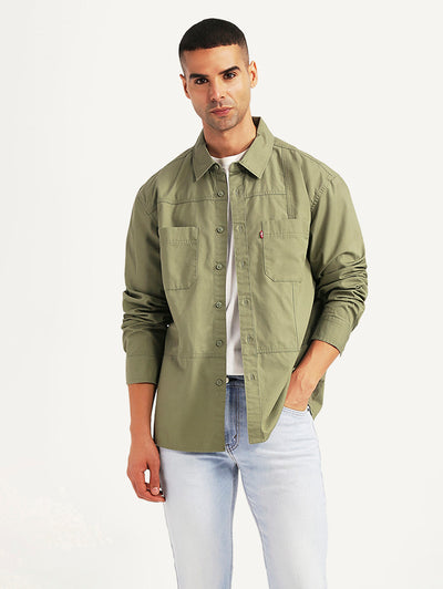 Men's Solid Olive Relaxed Fit Shirt