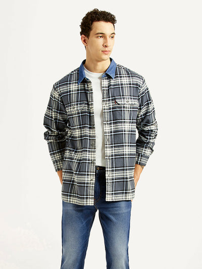 Men's Checkered Grey Relaxed Fit Shirt