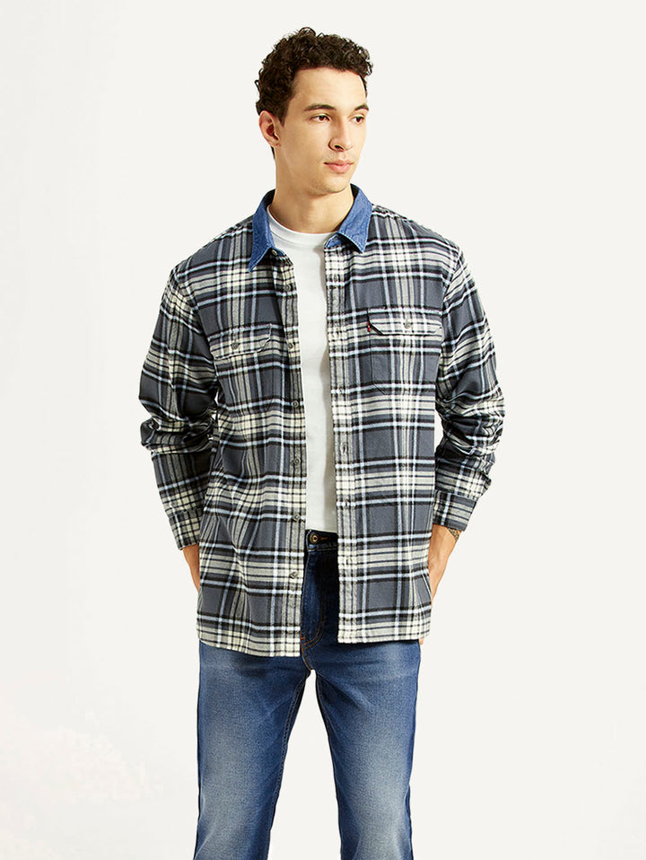 Men's Checkered Grey Relaxed Fit Flannel Shirt