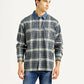 Men's Checkered Grey Relaxed Fit Shirt - Front View