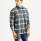 Men's Checkered Grey Relaxed Fit Shirt - Side View