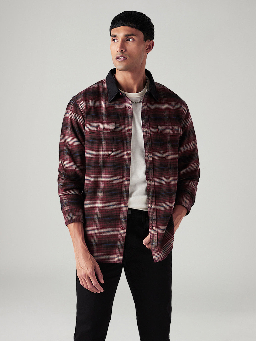 Men's Checkered Relaxed Fit Flannel Shirt - Styleshot View