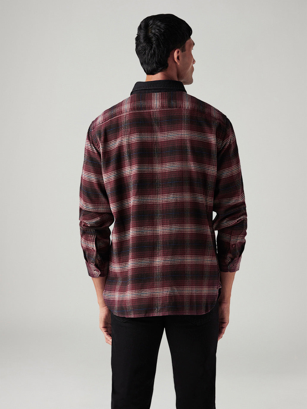 Men's Checkered Relaxed Fit Flannel Shirt - Back View