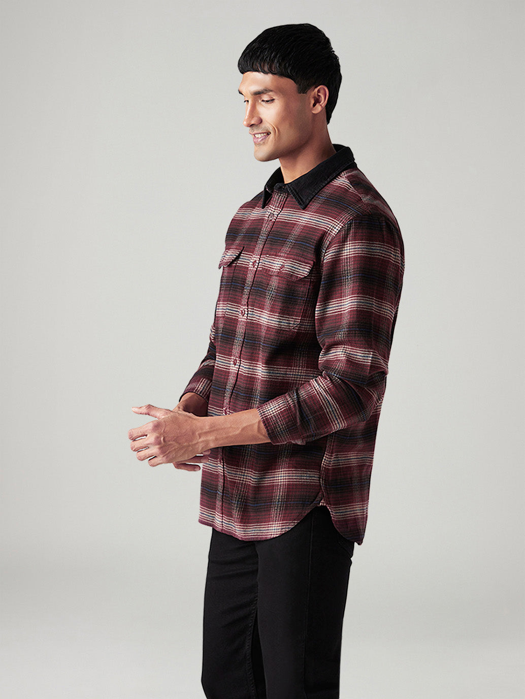 Men's Checkered Relaxed Fit Flannel Shirt - Side View
