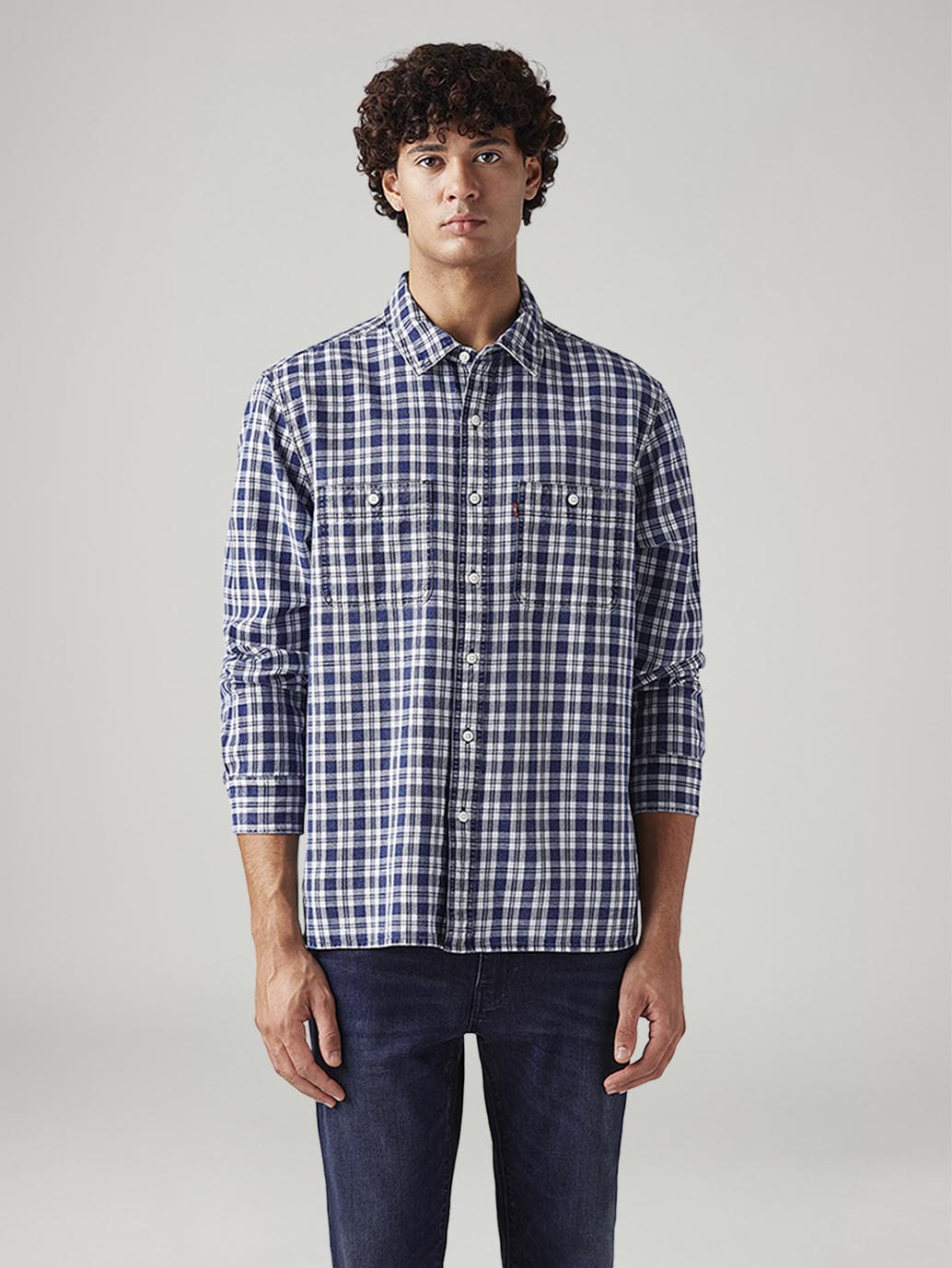 Men's Checkered Relaxed Fit Shirt - Front View
