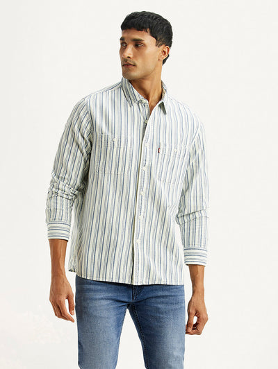 Men's Striped Med Indigo Relaxed Fit Shirt-image-31