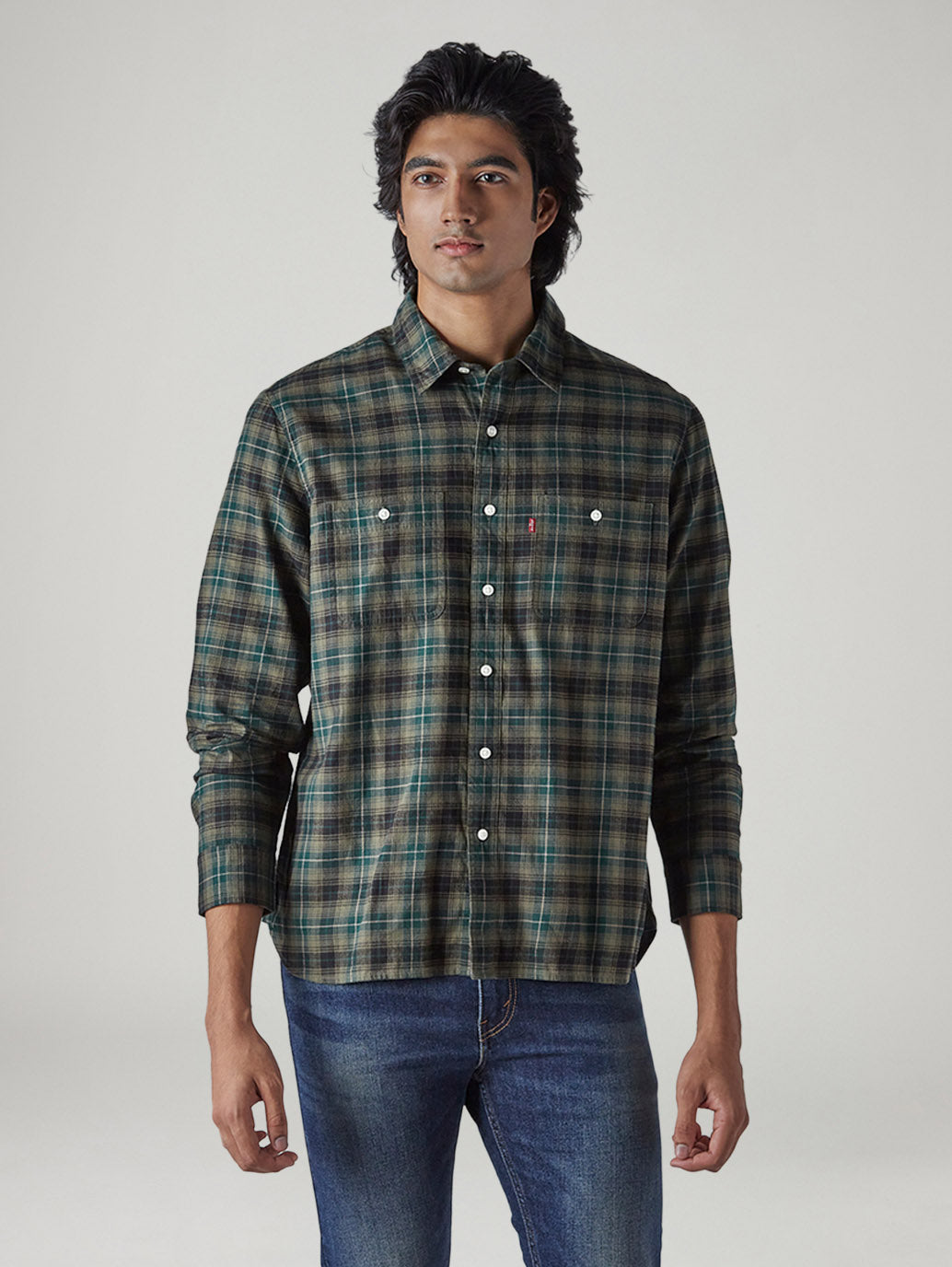 Men's Checkered Relaxed Fit Shirt - Front View