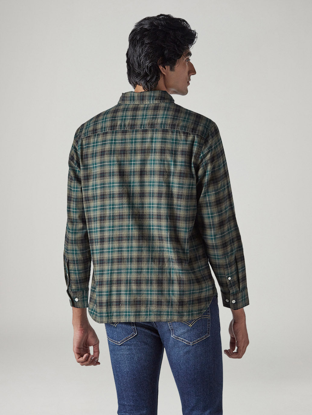 Men's Checkered Relaxed Fit Shirt - Back View